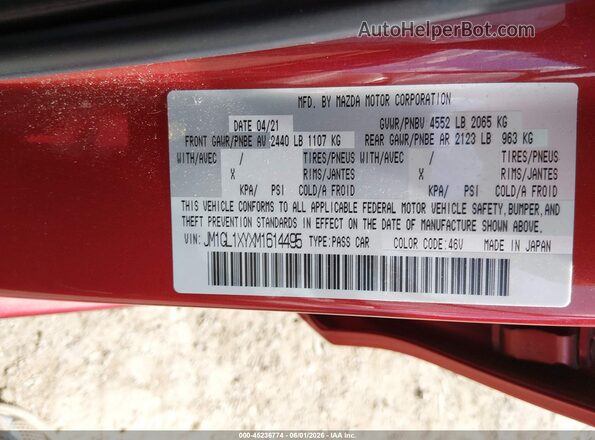 JM1GL1XYXM1614495 2021 MAZDA 6 Red Engine compartment view