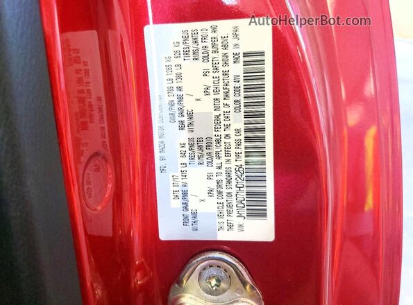 JM1NDAD71H0124264 2017 MAZDA MX-5 Red Widok naklejki z numerem VIN