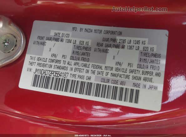 JM1NDAD72P0554187 2023 MAZDA MX-5 MIATA Red Engine compartment view