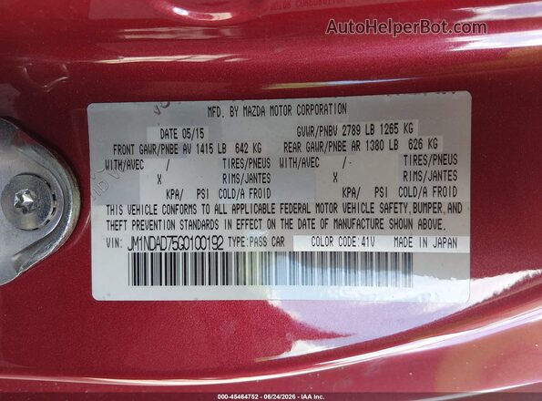 JM1NDAD75G0100192 2016 MAZDA MX-5 MIATA Red Engine compartment view