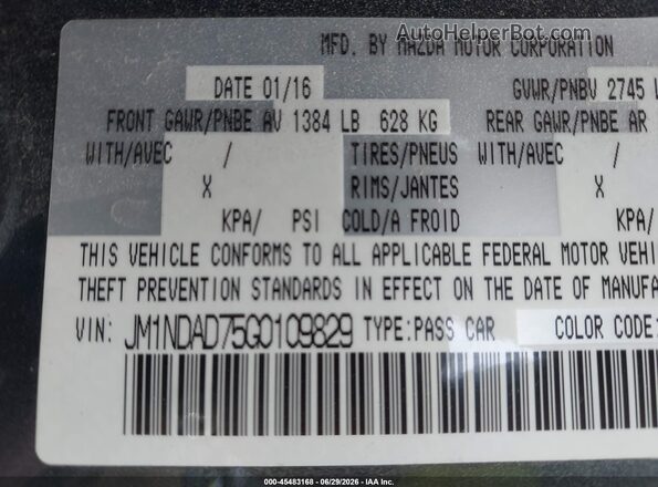 JM1NDAD75G0109829 2016 MAZDA MX-5 MIATA Gray Շարժիչի բաժամունքի տեսք