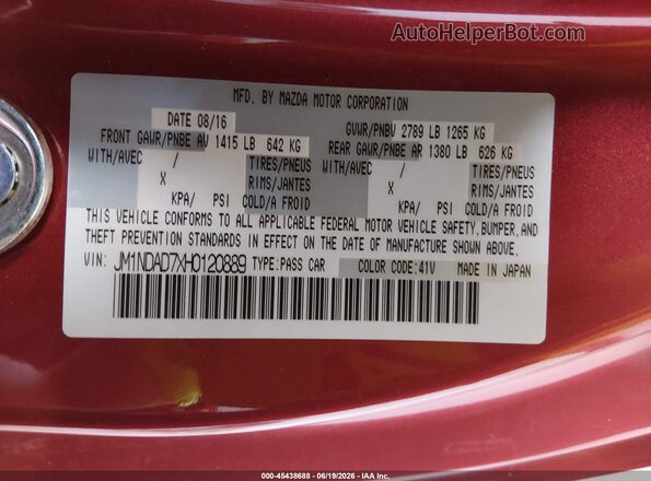 JM1NDAD7XH0120889 2017 MAZDA MX-5 MIATA Red Engine compartment view
