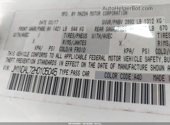 JM1NDAL72H0105045 2017 MAZDA MIATA White Widok komory silnika