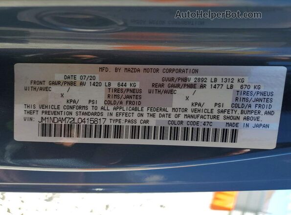 JM1NDAM72L0415817 2020 MAZDA MX-5 Gray VIN sticker view