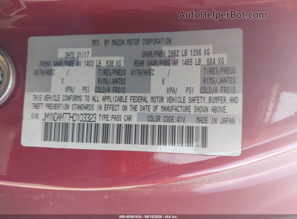 JM1NDAM77H0103323 2017 MAZDA MX-5 MIATA RF Red Engine compartment view