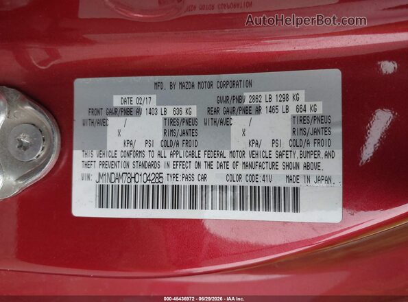 JM1NDAM78H0104285 2017 MAZDA MX-5 MIATA RF Красный Вид подкапотного пространства