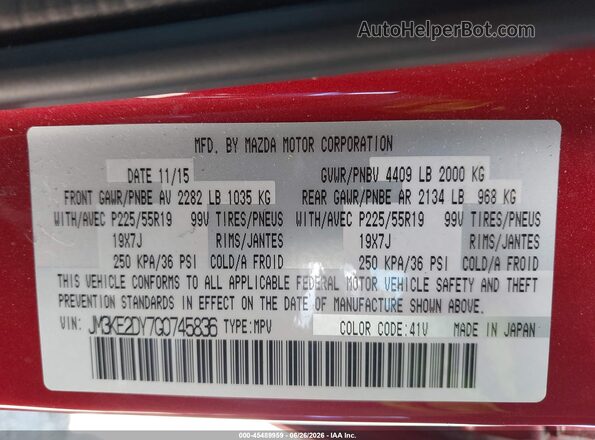 JM3KE2DY7G0745836 2016 MAZDA CX-5 Red Vista del compartimento del motor