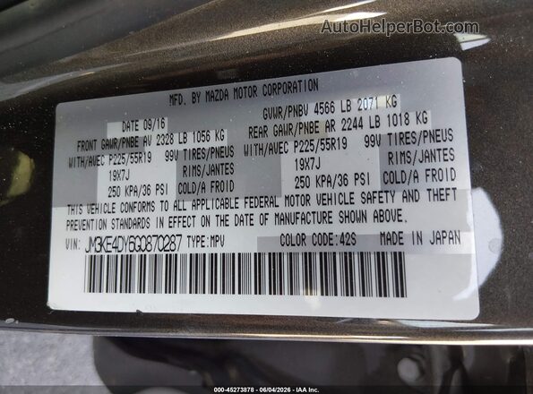 JM3KE4DY6G0870287 2016 MAZDA CX-5 Gray Engine compartment view