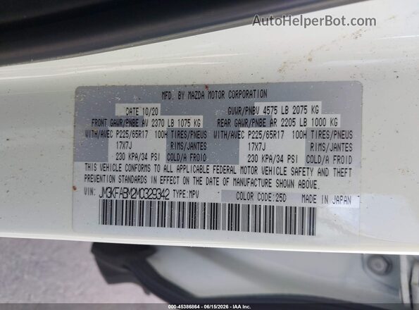 JM3KFABM2M0329342 2021 MAZDA CX-5 White Widok komory silnika
