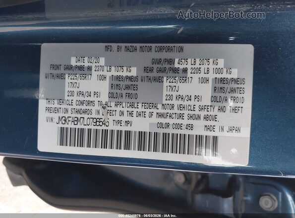 JM3KFABM7L0796545 2020 MAZDA CX-5 Blue Engine compartment view
