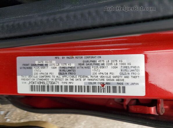 JM3KFABM8L0799471 2020 MAZDA CX-5 Red VIN კოდის სტიკერის ხედი