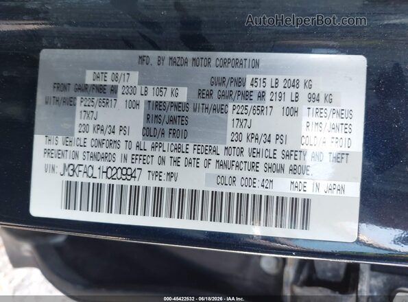 JM3KFACL1H0209947 2017 MAZDA CX-5 Blue Շարժիչի բաժամունքի տեսք