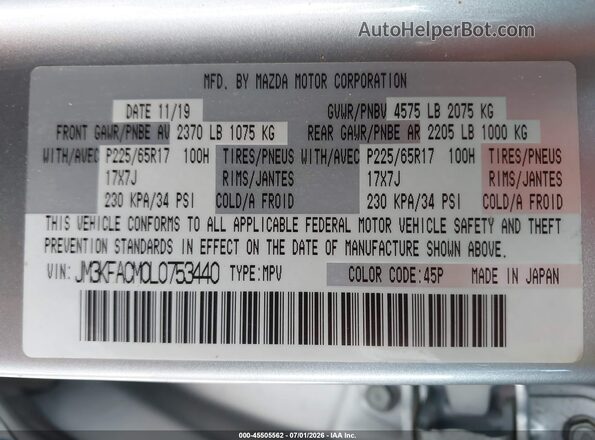 JM3KFACM0L0753440 2020 MAZDA CX-5 Silver Widok komory silnika