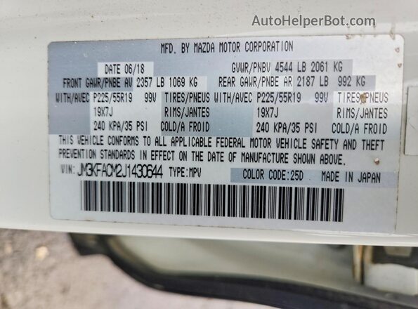 JM3KFACM2J1430644 2018 MAZDA CX-5 White VIN sticker view