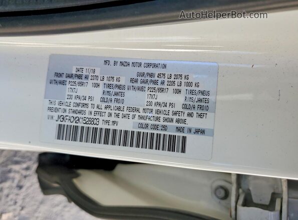 JM3KFACM2K1528803 2019 MAZDA CX-5 White VIN კოდის სტიკერის ხედი