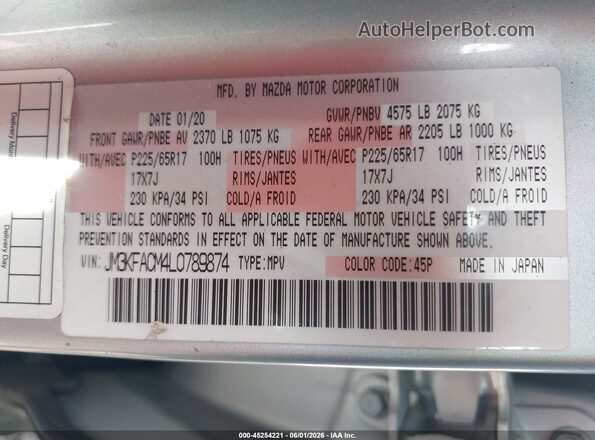 JM3KFACM4L0789874 2020 MAZDA CX-5 Silver Вид підкапотного простору