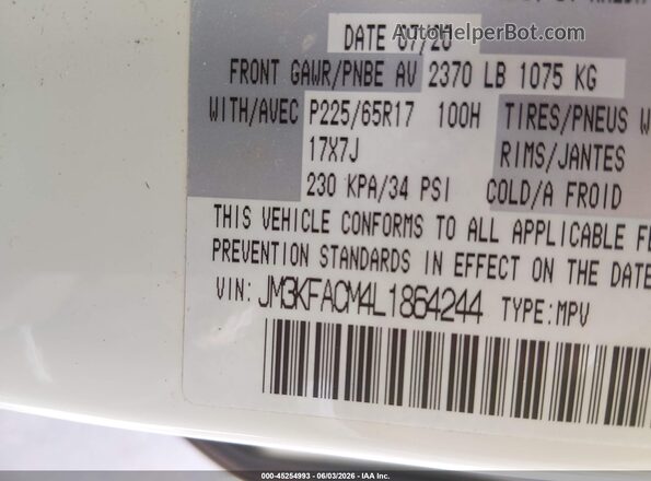 JM3KFACM4L1864244 2020 MAZDA CX-5 Белый Вид подкапотного пространства