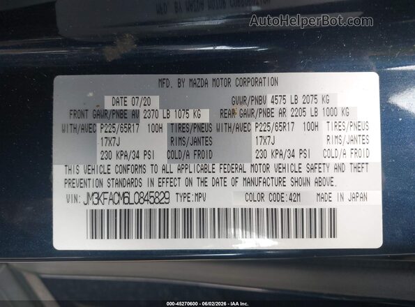 JM3KFACM6L0845829 2020 MAZDA CX-5 Dark Blue Engine compartment view