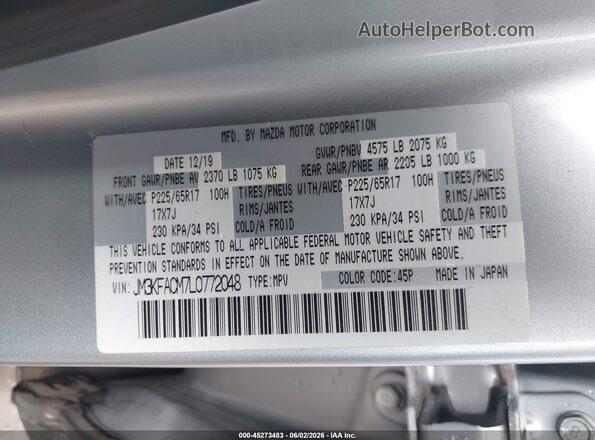 JM3KFACM7L0772048 2020 MAZDA CX-5 Silver Engine compartment view