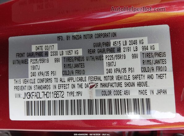 JM3KFADL7H0116672 2017 MAZDA CX-5 Red Engine compartment view
