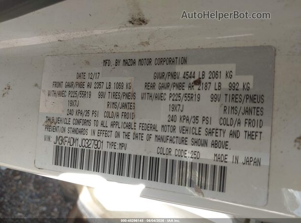 JM3KFADM1J0327901 2018 MAZDA CX-5 White Շարժիչի բաժամունքի տեսք