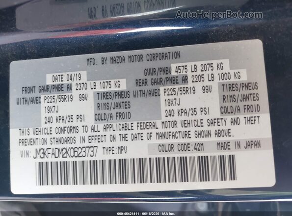JM3KFADM2K0623737 2019 MAZDA CX-5 Dark Blue 
