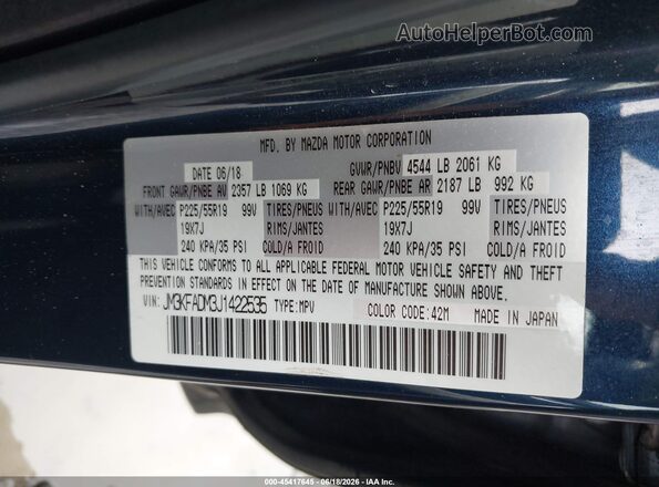 JM3KFADM3J1422535 2018 MAZDA CX-5 Blue Vista del compartimento del motor