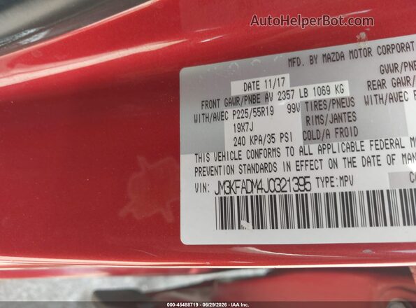 JM3KFADM4J0321395 2018 MAZDA CX-5 Red Widok komory silnika
