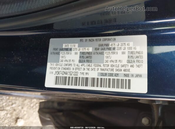 JM3KFADM4K1521222 2019 MAZDA CX-5 Blue Շարժիչի բաժամունքի տեսք