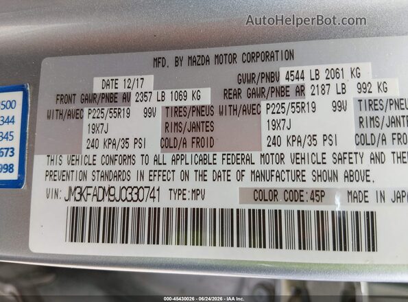 JM3KFADM9J0330741 2018 MAZDA CX-5 Silver Widok komory silnika