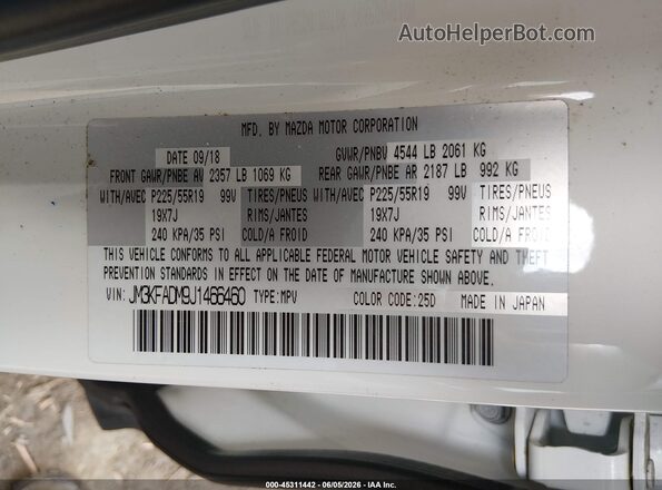 JM3KFADM9J1466460 2018 MAZDA CX-5 White 