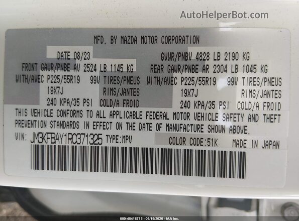 JM3KFBAY1R0371325 2024 MAZDA CX-5 White Engine compartment view