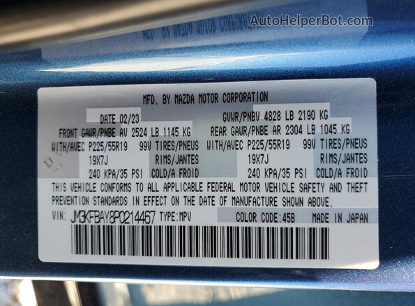 JM3KFBAY8P0214467 2023 MAZDA CX-5 Синий Вид наклейки с VIN-кодом