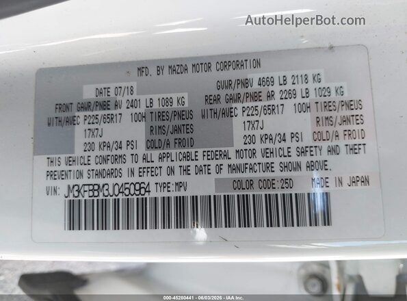 JM3KFBBM3J0450964 2018 MAZDA CX-5 White Vista del compartimento del motor