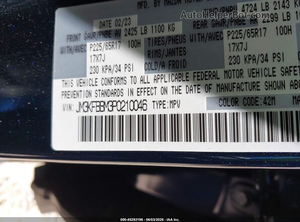 JM3KFBBM3P0210046 2023 MAZDA CX-5 Blue Vista del compartimento del motor