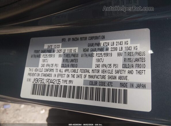 JM3KFBCL1R0442105 2024 MAZDA CX-5 Gray Vista del compartimento del motor