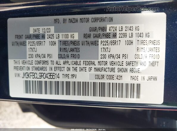 JM3KFBCL9R0435614 2024 MAZDA CX-5 Blue Շարժիչի բաժամունքի տեսք