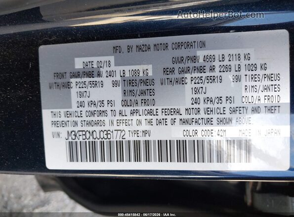 JM3KFBCM0J0361772 2018 MAZDA CX-5 Black Vista del compartimento del motor