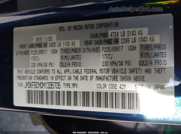 JM3KFBCM0M1335705 2021 MAZDA CX-5 Dark Blue Vista del compartimento del motor