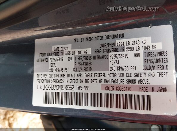 JM3KFBCM0N1578352 2022 MAZDA CX-5 Gray Vista del compartimento del motor