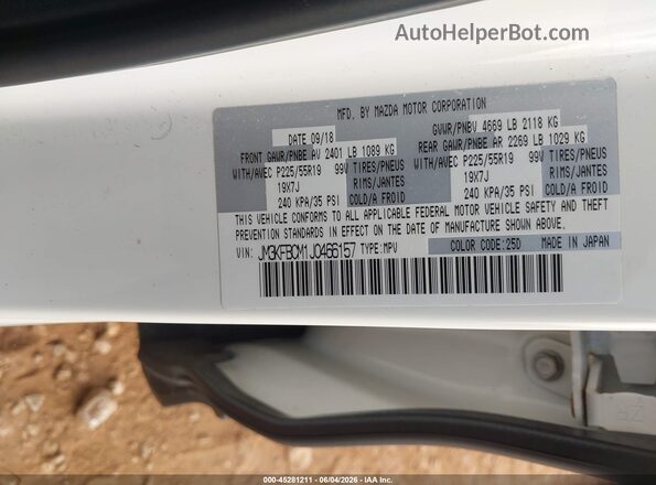 JM3KFBCM1J0466157 2018 MAZDA CX-5 White Vista del compartimento del motor