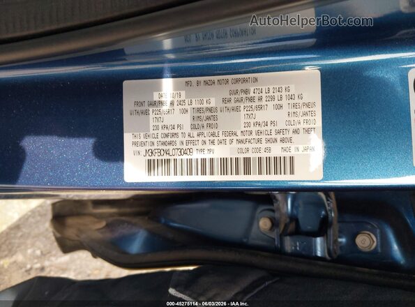 JM3KFBCM4L0730409 2020 MAZDA CX-5 Blue ძრავის განყოფილების ხედი