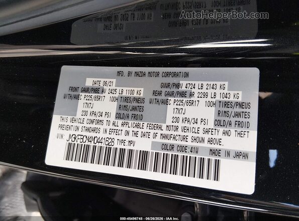 JM3KFBCM4M0441628 2021 MAZDA CX-5 Black Widok komory silnika