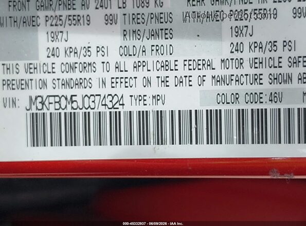 JM3KFBCM5J0374324 2018 MAZDA CX-5 Red Вид підкапотного простору