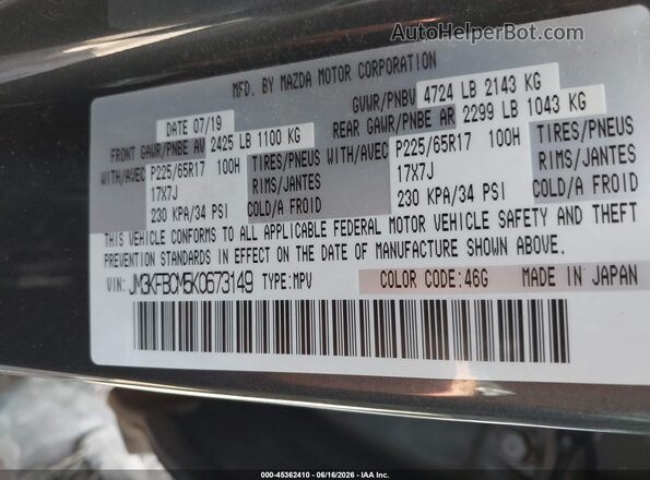 JM3KFBCM5K0673149 2019 MAZDA CX-5 Gray Vista del compartimento del motor
