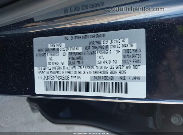 JM3KFBCM7M0405108 2021 MAZDA CX-5 Blue Engine compartment view