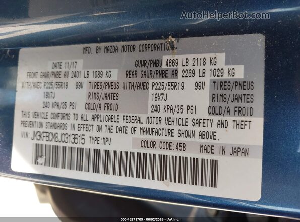 JM3KFBCM8J0313615 2018 MAZDA CX-5 Blue 