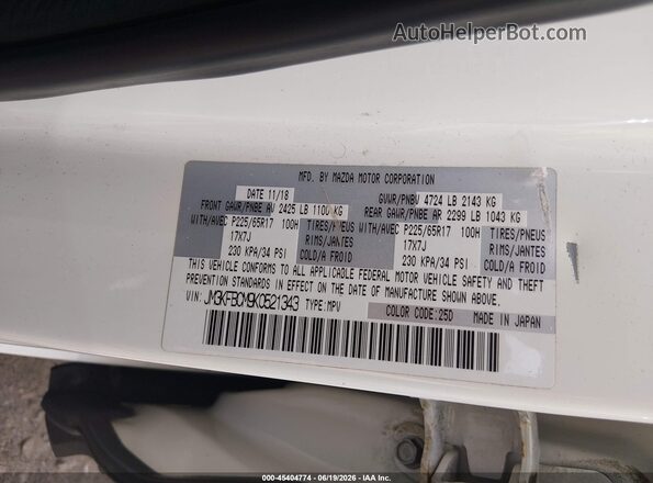 JM3KFBCM9K0521343 2019 MAZDA CX-5 White Widok komory silnika
