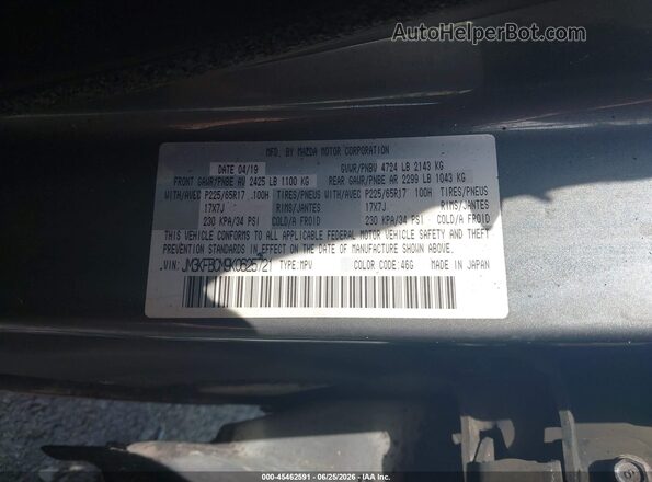 JM3KFBCM9K0625721 2019 MAZDA CX-5 Gray Շարժիչի բաժամունքի տեսք