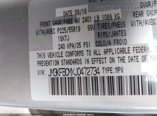 JM3KFBCMXJ0472734 2018 MAZDA CX-5 Silver Вид підкапотного простору